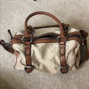 Fossil leather and textile satchel